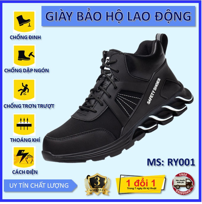 Giày bảo hộ Nam RY001, Kiểu dáng Thể thao, Trẻ trung, Thời trang, Thoáng khí, Mũi giày bọc thép chống va đập, Đế giày bọc thép chống đinh. Mẫu mới 2023