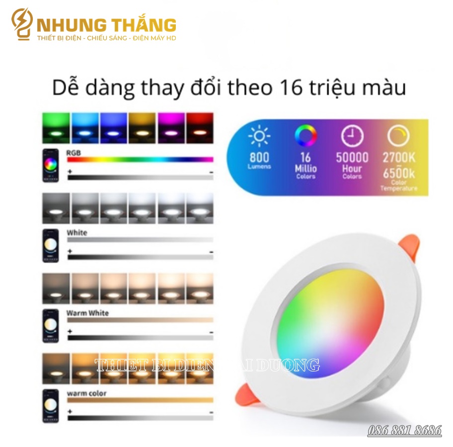 Đèn LED Downlight Âm Trần DL-607 - Điều Khiển Qua APP Điện Thoại TUYA , Bluetooth - Khoét Lỗ 70-80mm - 16 Triệu Màu - CÓ VIDEO