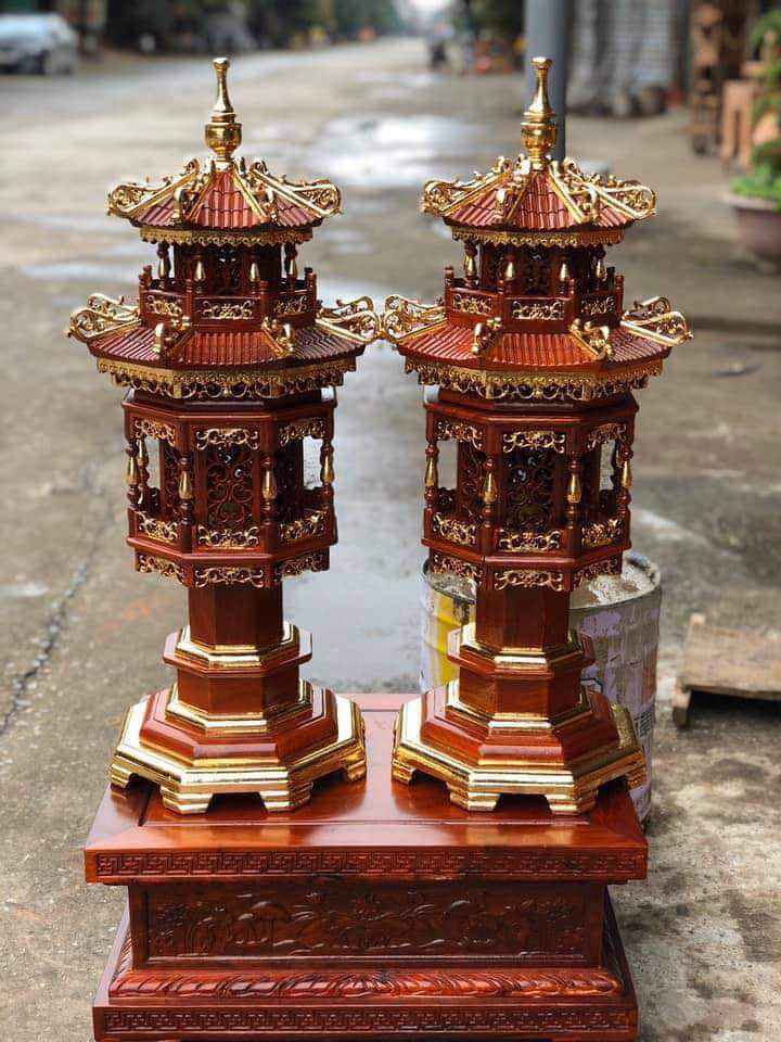 Siêu phẩm cặp đèn thờ gỗ hương ta cao cấp - 30 x 30 x 71 (cm)