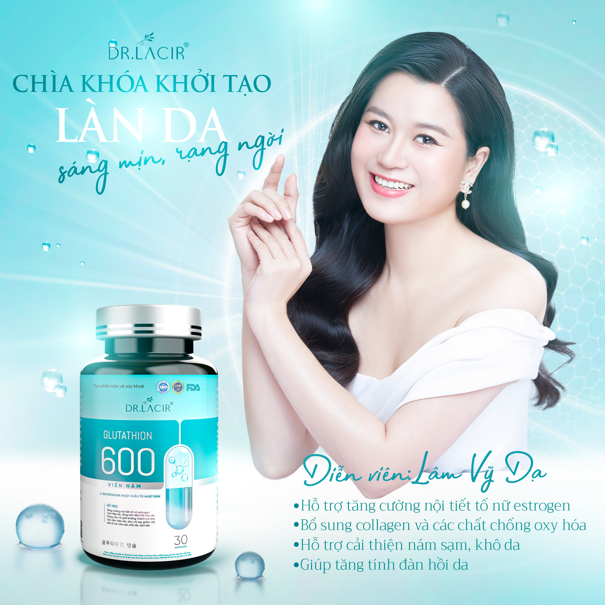 Glutathione 600 - Viên Uống Trắng Da Glutathione Dr.Lacir :Đẹp Da, Mờ Nám, Cân Bằng Nội Tiết Tố (Chính Hãng Dr Lacir)