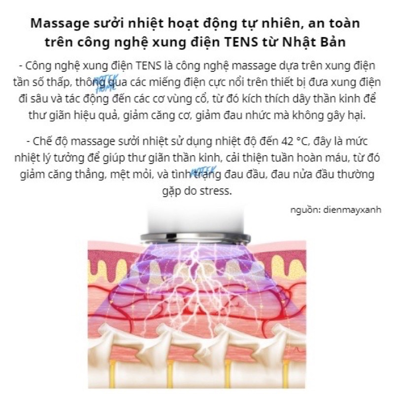 Máy Massage Cổ Vai Gáy Cao Cấp, Có Chườm Nóng 42 độ C - 4 Đầu Tiếp Xúc, 6 Chế Độ Massage, 9 Cường Độ - Hàng Nhập Khẩu