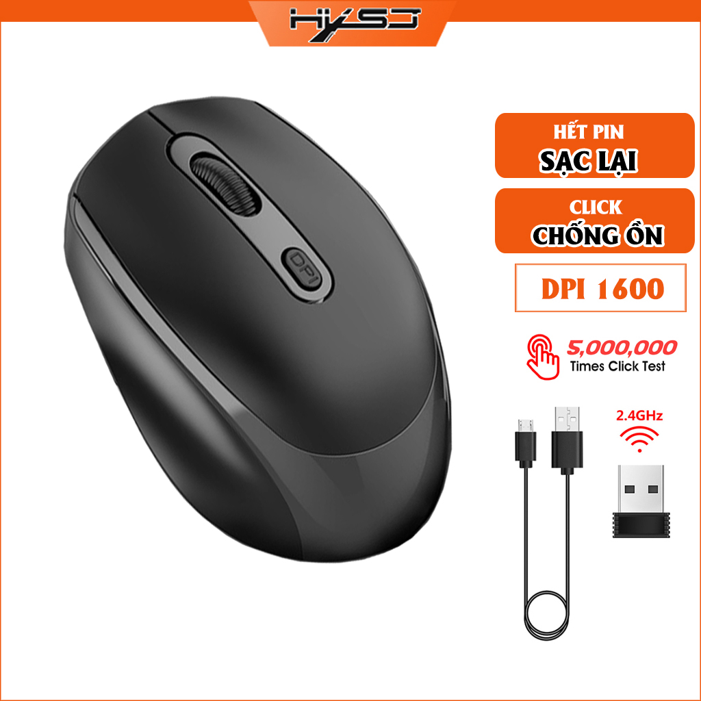 Chuột Không Dây Hxsj M100 Wireless 2.4Ghz Sạc Pin, Chồng Ồn, Dip1600 Chuyên Dùng Cho Máy Tính, Laptop, Tivi - Hàng Chính Hãng - Đen