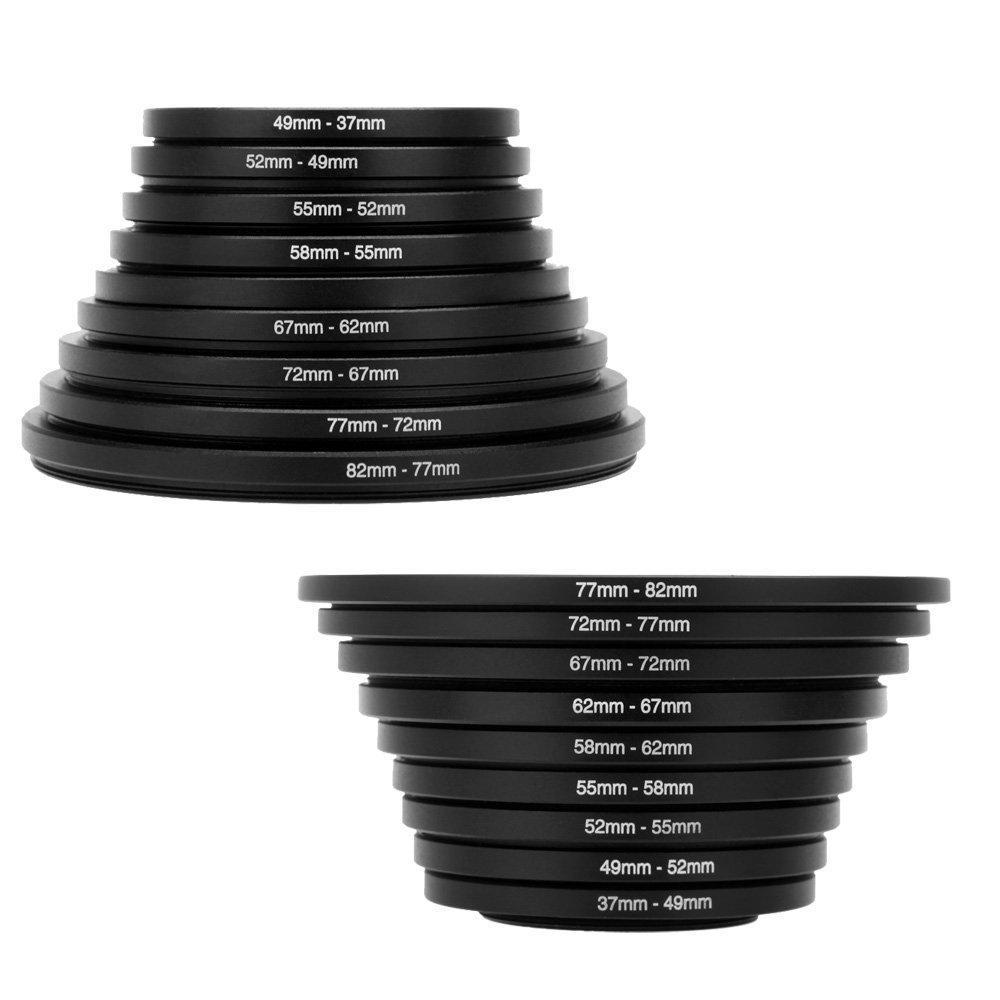 37 49 52 55 58 62 67 72 77 82mm 18pcs Metal Step Up Rings Len Adapter Filter