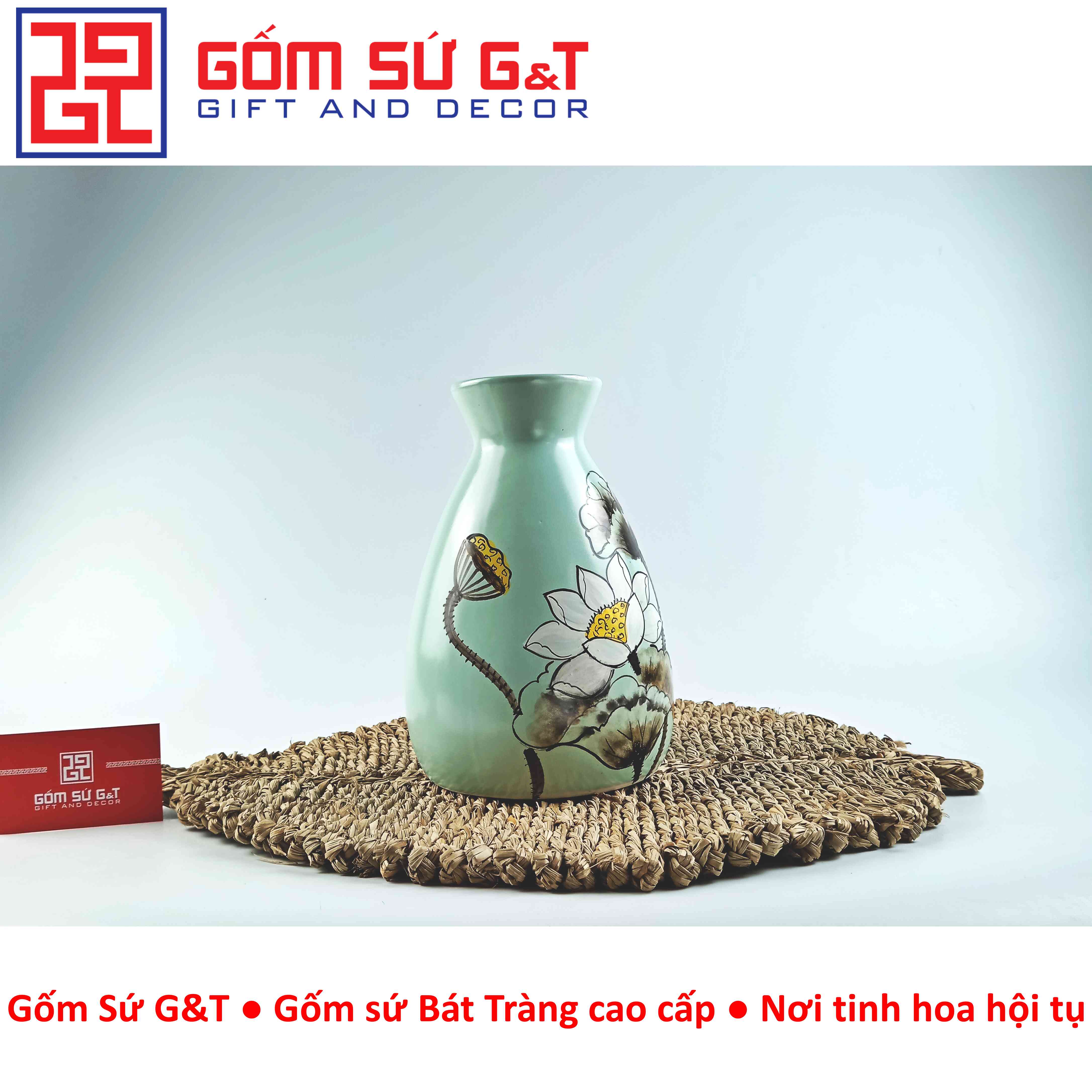 Lọ hoa dáng chân váy vẽ bạch liên Gốm Sứ G&amp;T