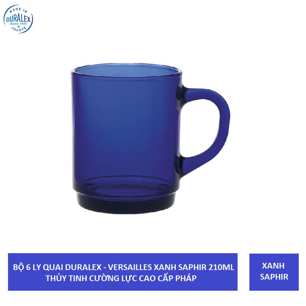 Bộ 6 ly có quai D4020F Duralex - Versailles Xanh Saphir 260ml Thủy tinh cường lực cao cấp Pháp