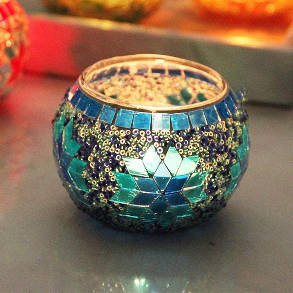 European Mosaic Glass Candle Holder Tea Light Candlestick Candelabrum Dining Table Wedding Banquet Party Decor