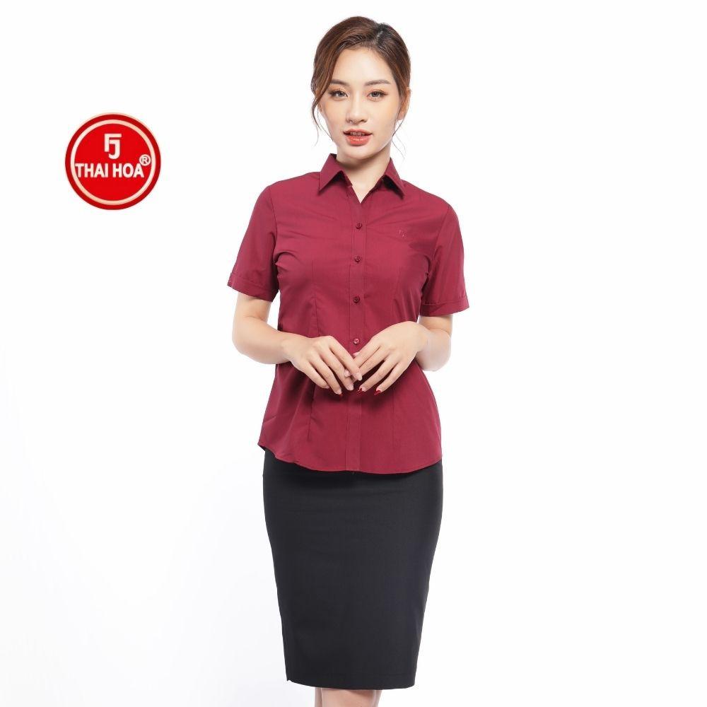 Áo sơ mi nữ Thái Hòa vải cotton thoáng mát màu đỏ N047-12-01