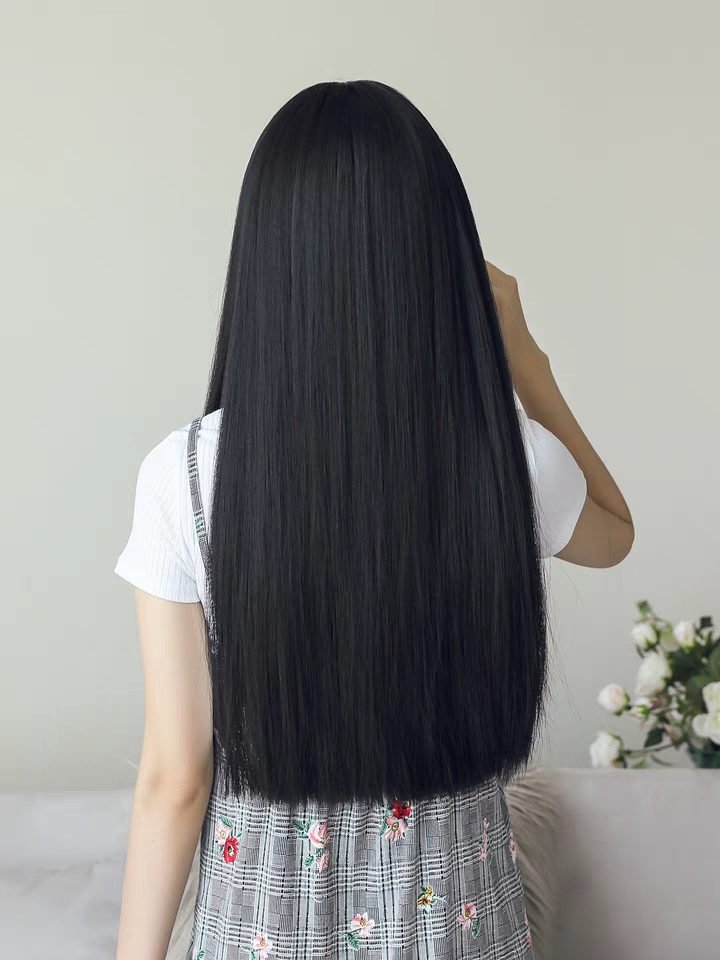 Tóc giả nguyên đầu thẳng dài đẹp xuất sắc, có rãnh da đầu, chất tóc tơ cao cấp loại 1, chịu nhiệt tốt có thể bấm uốn, duỗi, gội. giống tóc thật 100%
