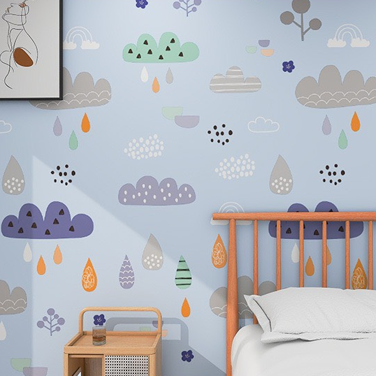Cuộn 5m dài Decal Giấy dán tường 45cm rộng có sẵn keo mây mưa xanh