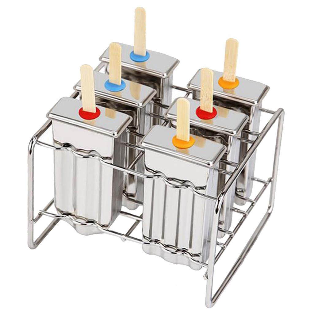DIY 6 Cells Stainless Steel Popsicle Ice Cream Ice Pop Mold w/ Holder Rack B