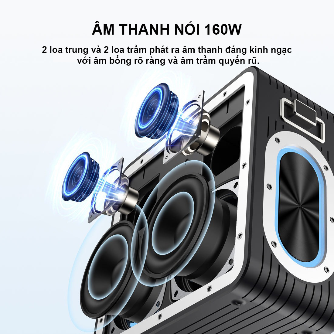 Loa Karaoke Bluetooth 5.0 SOUNARC A3 PRO Kèm 2 Micro Không Dây Và Điều Khiển Từ Xa, Công suất 160W, Pin Tích Hợp 24000mAh, Chống Nước IPX6 - Hàng chính hãng