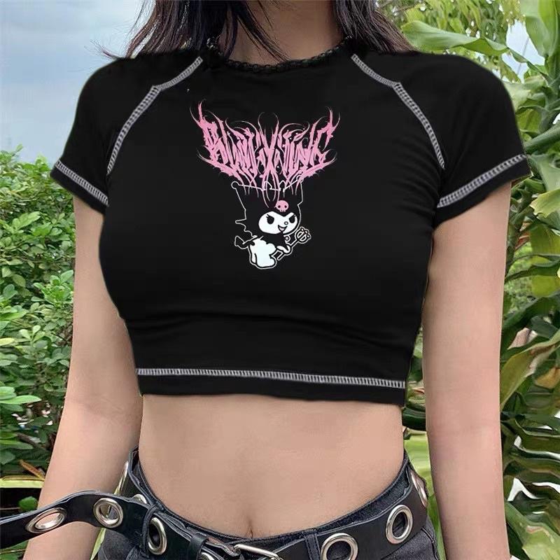 áo croptop chỉ nổi hình Kuromi phong cách Gothic