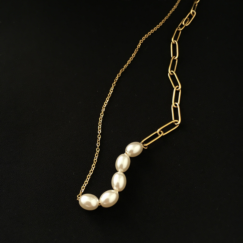 Dây chuyền vòng cổ kim loại hợp kim mix hạt châu nhân tạo sang chảnh nam và nữ cá tính