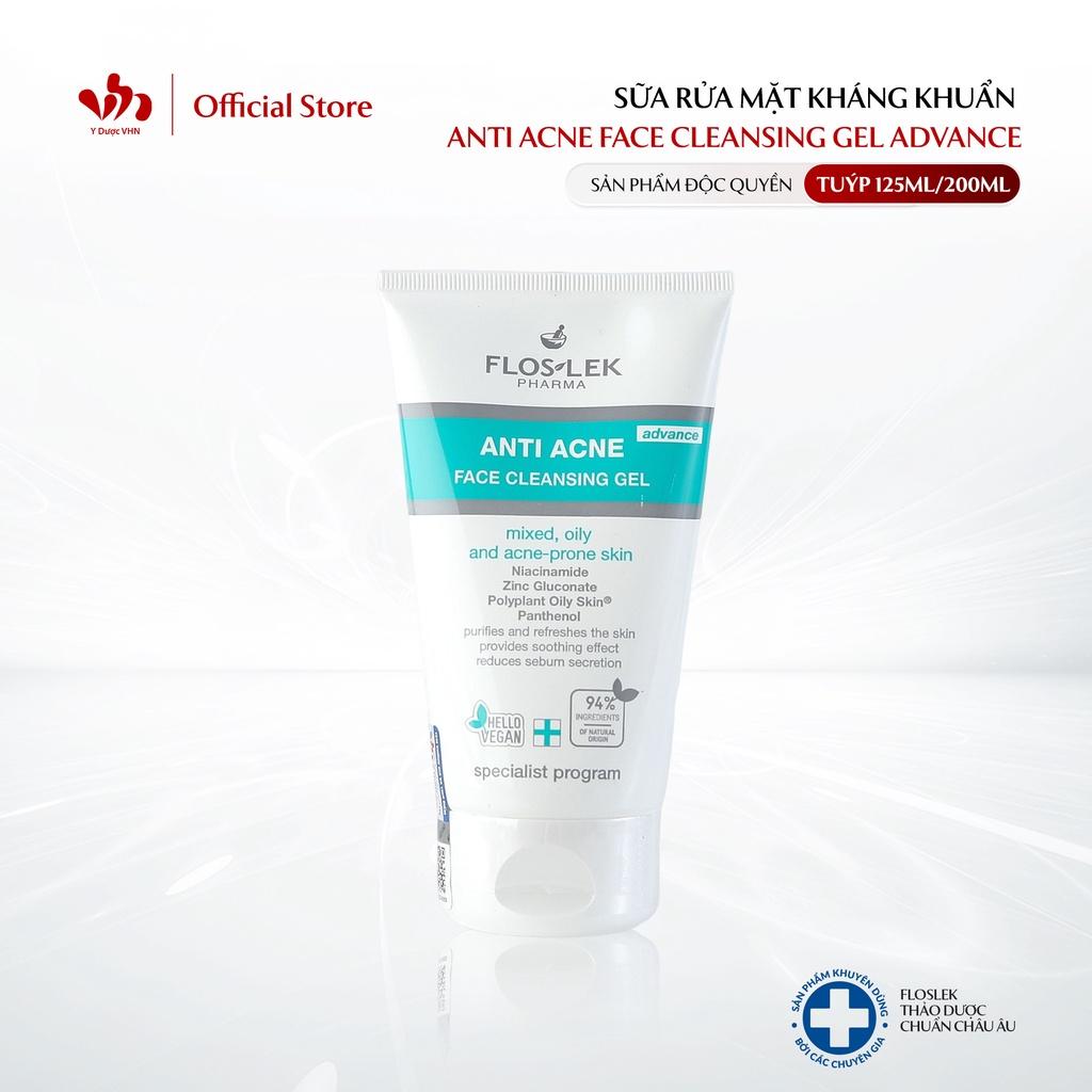Sữa rửa mặt cho da dầu mụn Floslek Anti Acne Face Cleansing Gel Advance giúp làm sạch sâu bụi bẩn, bã nhờn 125ml