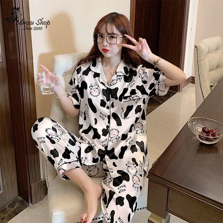 Bộ đồ Pijama lụa, bộ ngủ mặc nhà Minxu Shop, quần dài áo ngắn tay - sang chảnh - chất Lụa mềm mịn, thoải mái (Mã PP)