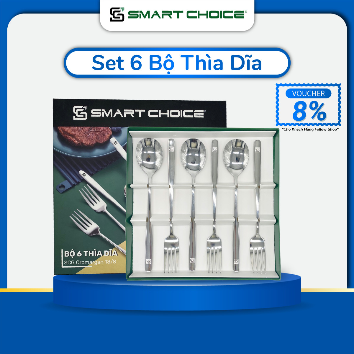 Muỗng Inox, Bộ Thìa Dĩa/Nĩa Inox 304 Cao Cấp SMARTCHOICE - Hàng Loại 1 Siêu Dày Dặn, Bền Đẹp, Muỗng Inox Ăn Cơm Cán Dài Sang Trọng