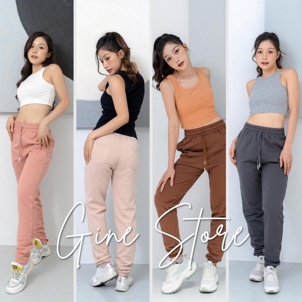 Quần jogger thể thao nữ Sporty - Lưng thun co giãn, hack dáng, phong cách thể thao, cạp chun cotton GINE STORE