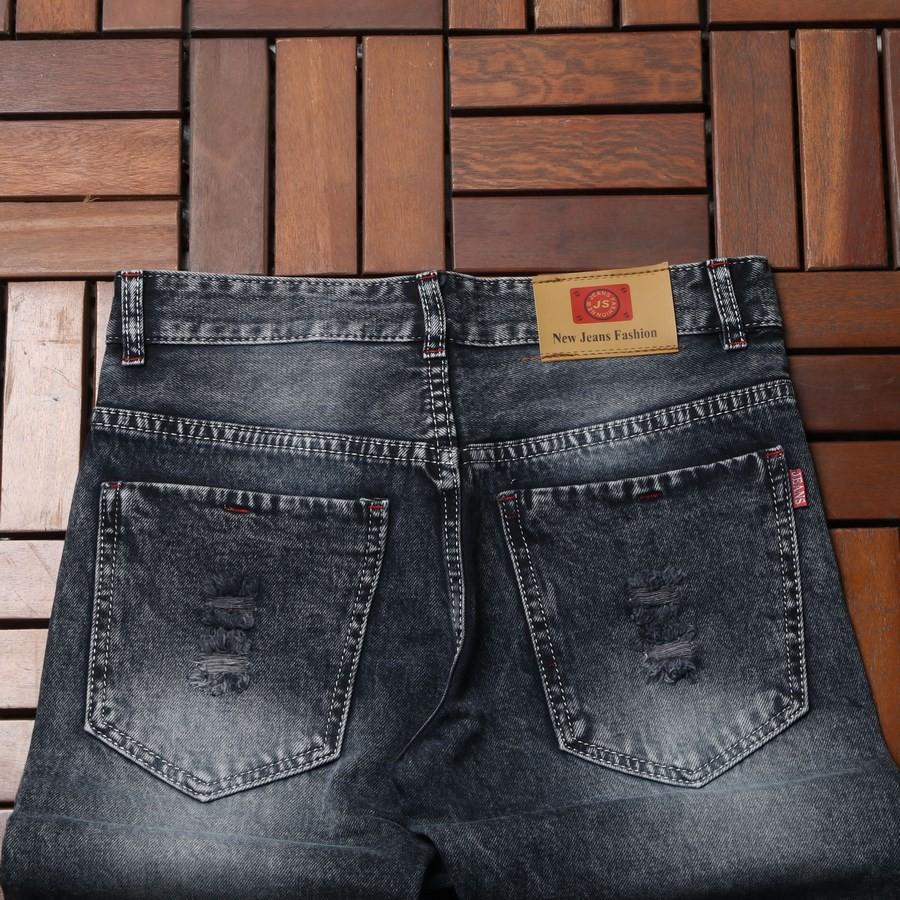 Quần short jean nam đen bạc rách lỗ GN415 Gấu Nâu