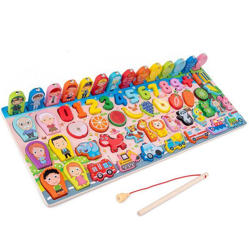 Bộ đồ chơi bằng gỗ 5in 1 kèm đàn ,6in 1 tiếng anh ,6in 1 tiếng việt,7in 1 Bảng học chữ ,số đếm, câu cá giải trí cho bé