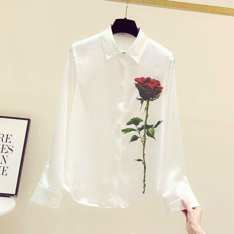 ÁO SƠ MI LỤA HOA HỒNG ĐỎ