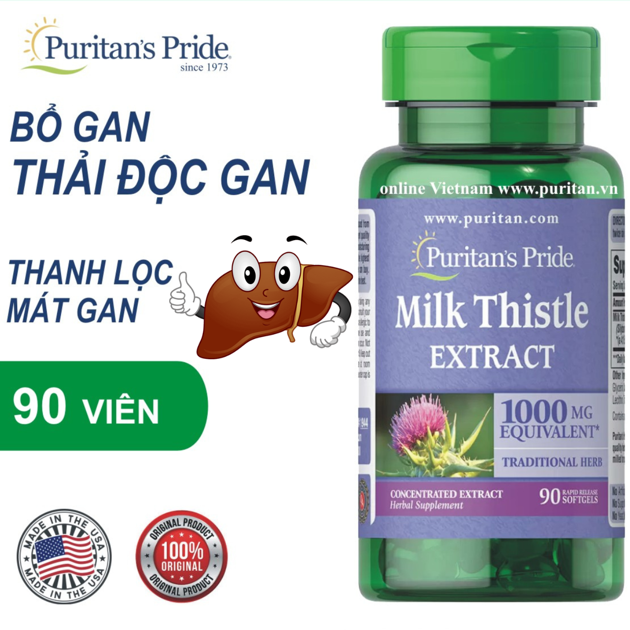 Giải độc gan Milk Thistle Puritan’s Pride Mỹ giải độc và bảo vệ chức năng gan, giảm mụn do nóng gan - QuaTangMe Extaste