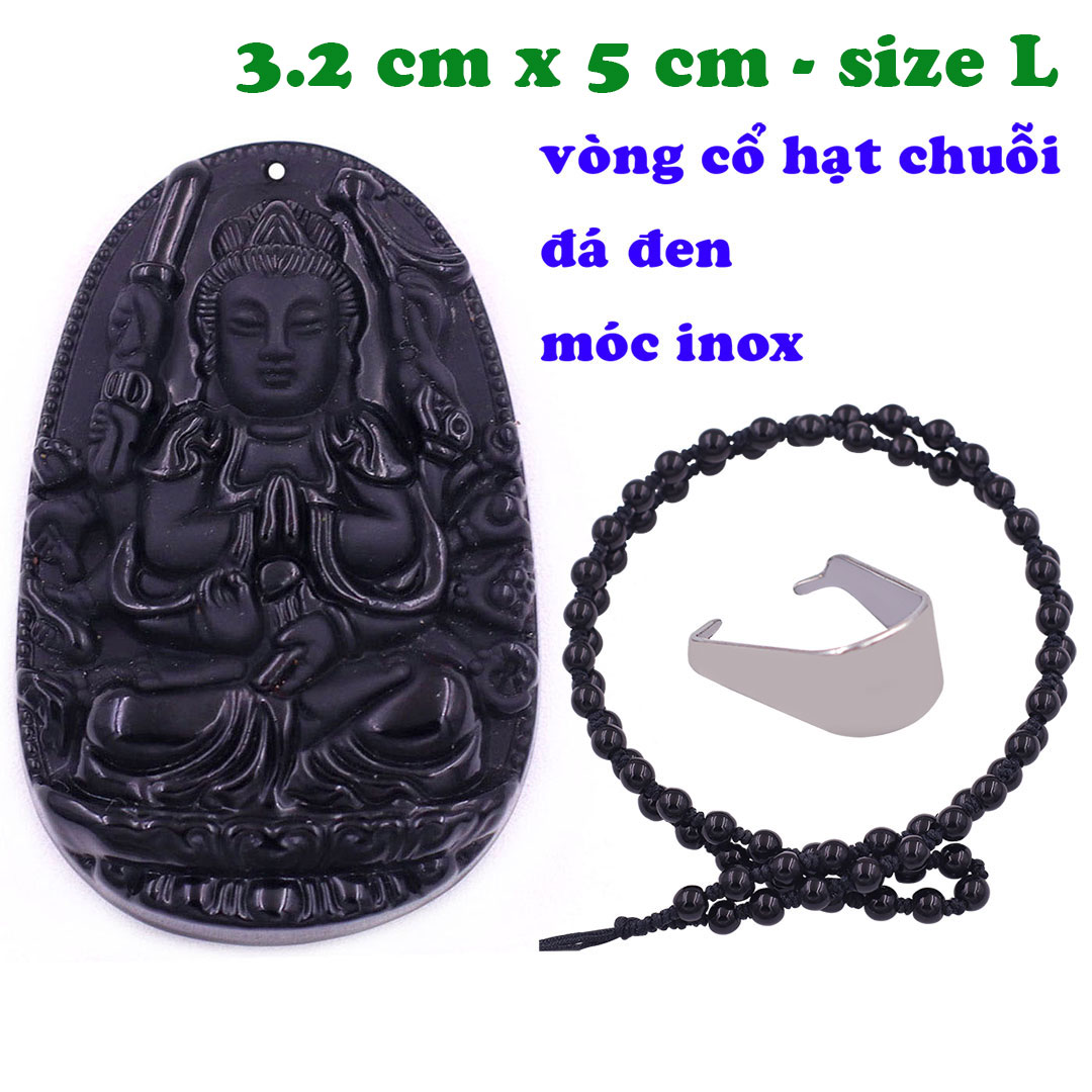 Mặt Phật Thiên thủ thiên nhãn đá thạch anh đen 5 cm kèm vòng cổ hạt chuỗi đá đen - mặt dây chuyền size lớn - size L, Mặt Phật bản mệnh, Quan âm b