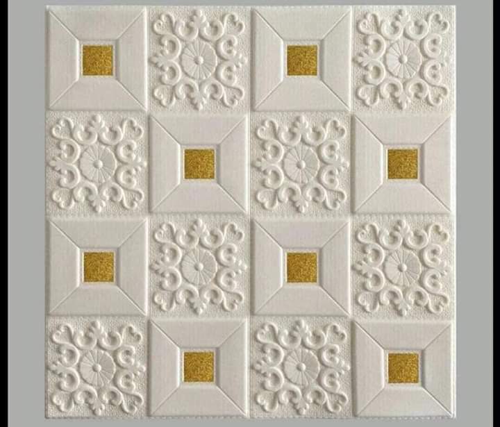 Combo 10 tấm xốp dán tường giả da đính decal màu vàng