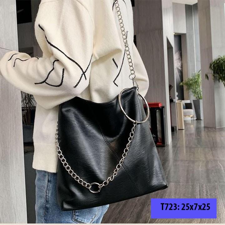Túi tote da phối xích cá tính phong cách hàn quốc