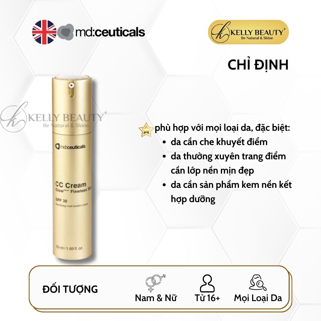 Kem Nền Che Khuyết Điểm Chống Nắng CC Cream Glow Flawless Skin SPF 30 - MD:Ceuticals | Kelly Beauty