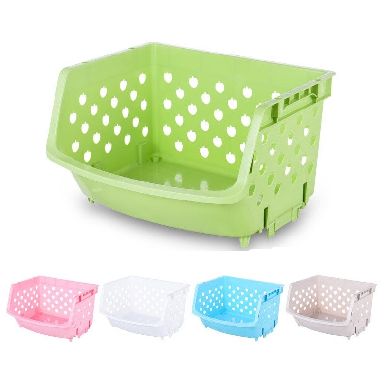 Kệ rổ nhựa 4 tầng đựng đồ đa năng cao cấp dễ tháo lắp, không nắp và bánh xe