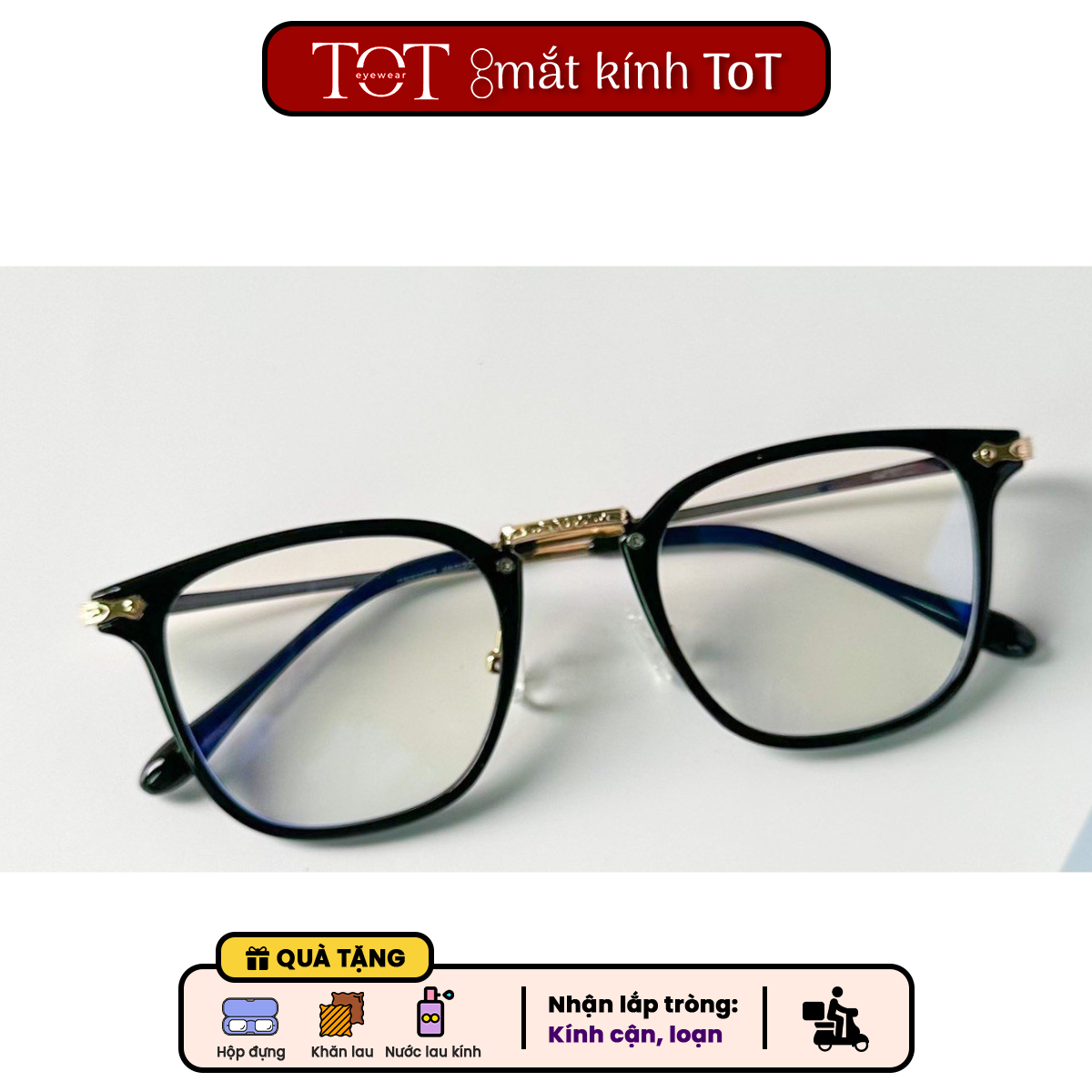 Gọng kính cận nam nữ TOTEYEWEAR mắt kính vuông gọng kính kim loại màu sắc thời trang TOT024