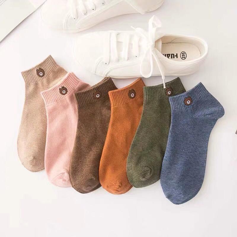 Túi 10 đôi tất gấu , hoa cúc nữ ,cổ ngắn nhiều màu dễ thương vải cotton đẹp và bền kèm túi dây rút xinh xắn cute cho phái nữ