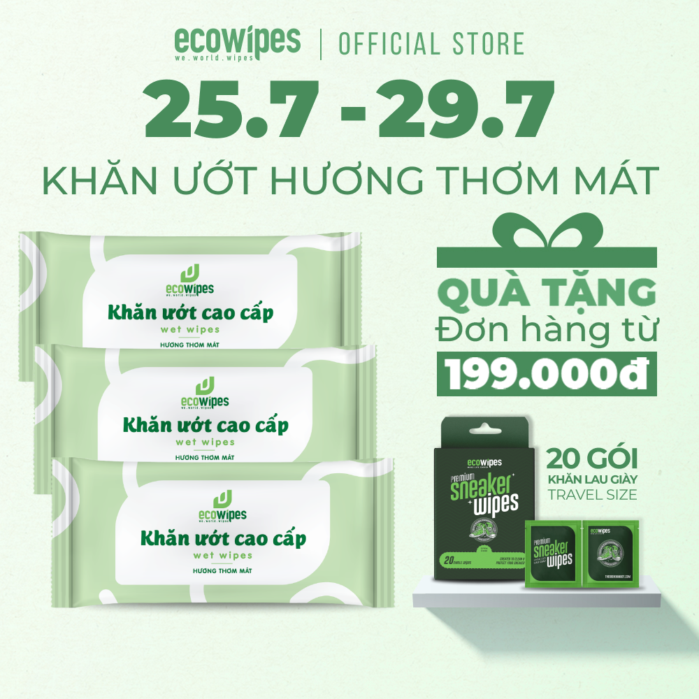 Combo 3 túi khăn lạnh EcoWipes cao cấp khăn lạnh nhà hàng khăn lạnh bánh mì 1 tờ lốc 20 khăn không kích ứng