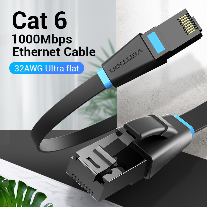 Dây cáp mạng Lan Cat6 Dẹt Vention 0.5m/1m/1.5m/ 5m tốc độ cao - Hàng chính hãng