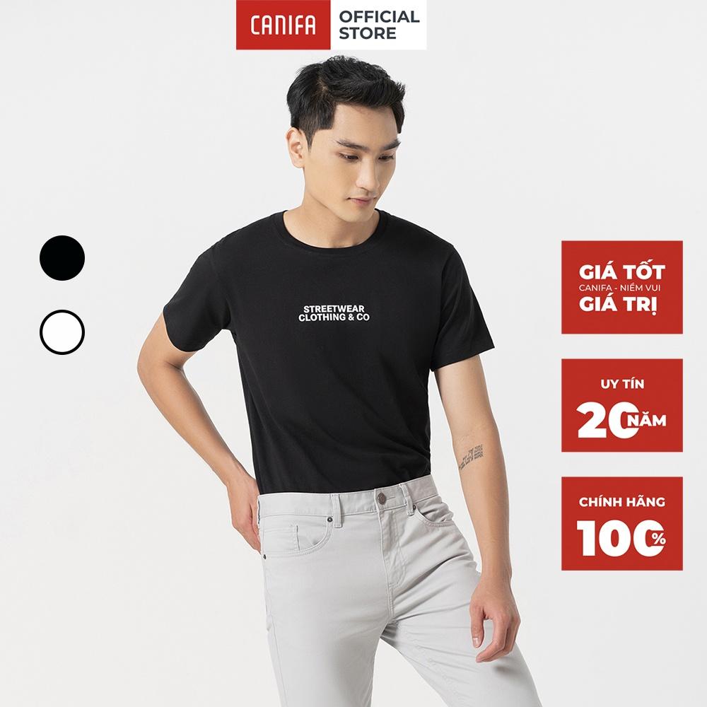 Áo phông nam CANIFA cotton 100% cổ tròn tay cộc kiểu dáng basic in chữ nhiều màu đen xám - 8TS22S013