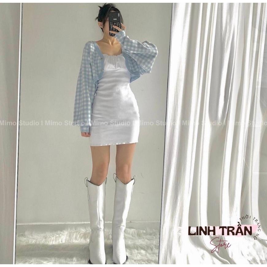 Sét Đầm 2 Dây Mix Áo Khoác Tay Dơi Váy 2 Dây Dáng Ôm Mix Áo Tay Dơi Linh Trần Store