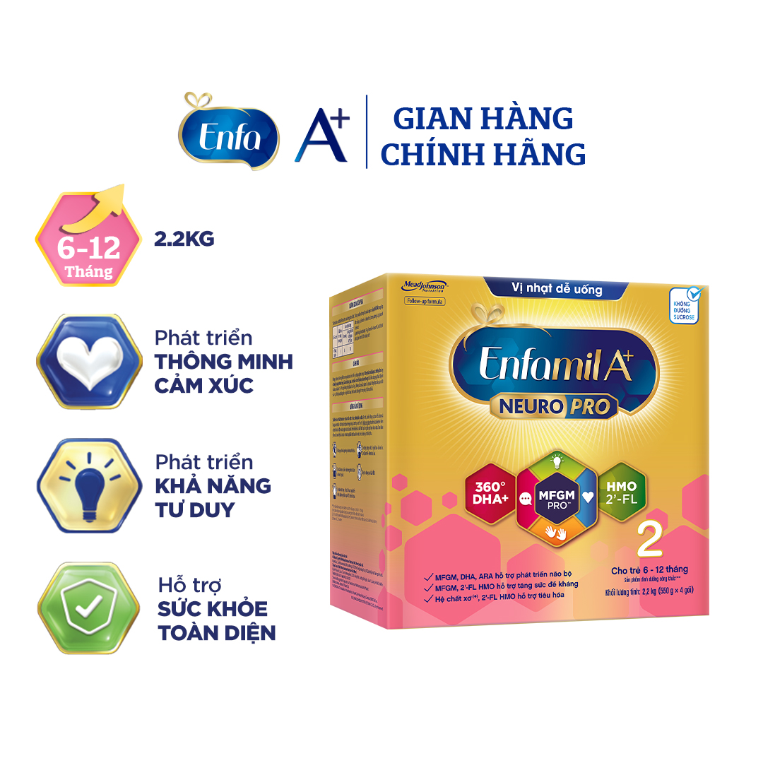 Sữa bột Enfamil A+ NeuroPro 2 với 2’-FL HMO cho trẻ từ 6 –12  tháng tuổi– 2.2kg