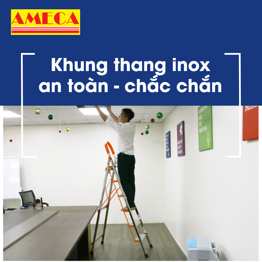 Hình ảnh Thang Ghế Chữ A Gấp Gọn 3 bậc Ameca - Thang gia đình, thang thắp hương - Chiều cao 75cm - AMG-3IN