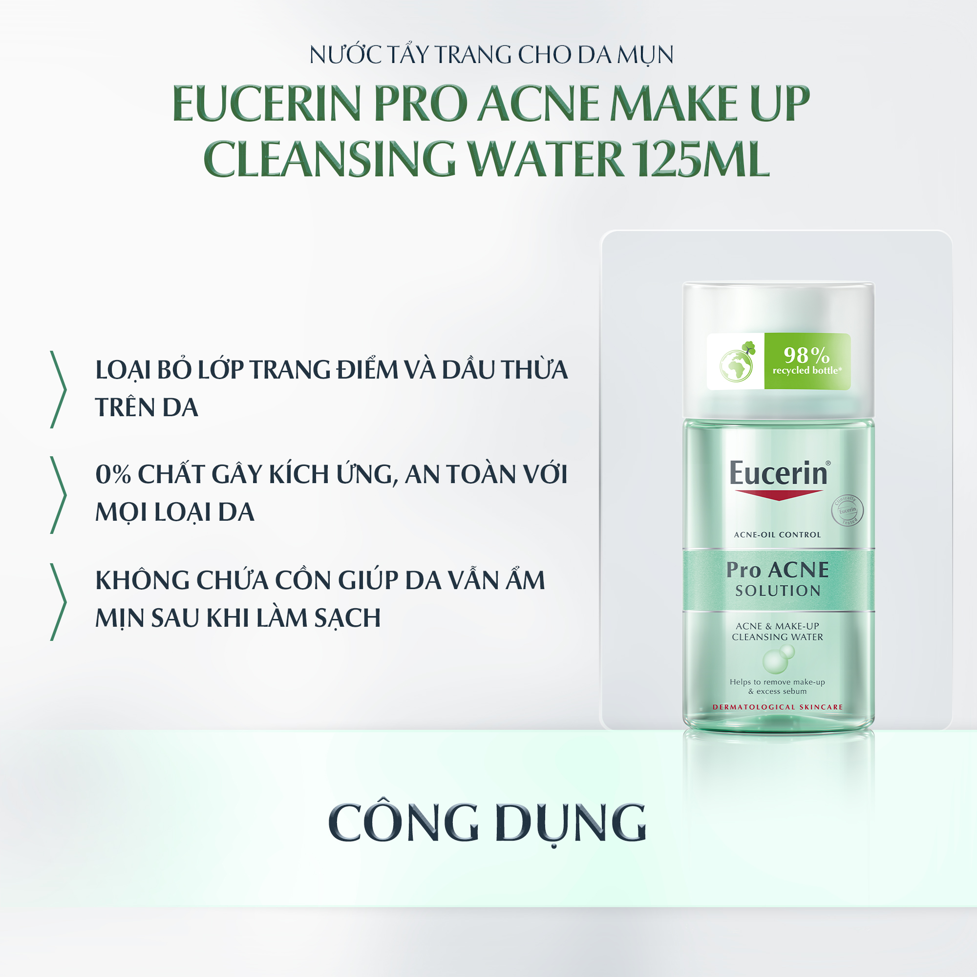 Nước Tẩy Trang Eucerin Dành Cho Da Nhờn Mụn Pro ACNE Solution Acne & Make Up Cleansing Water 125ml