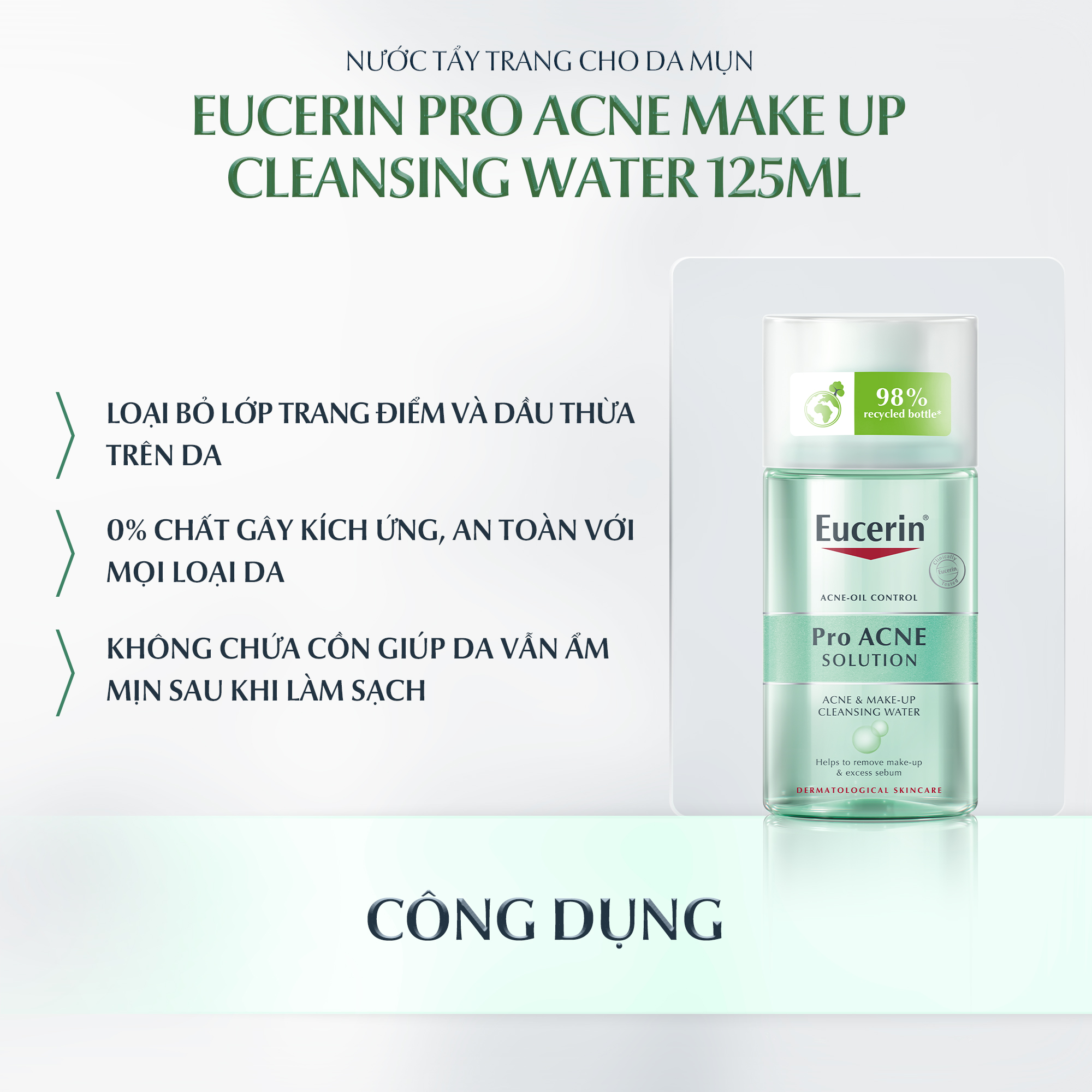 Nước Tẩy Trang Dành Cho Da Nhờn Mụn Eucerin Pro Acne Make Up Cleansing Water 125ml
