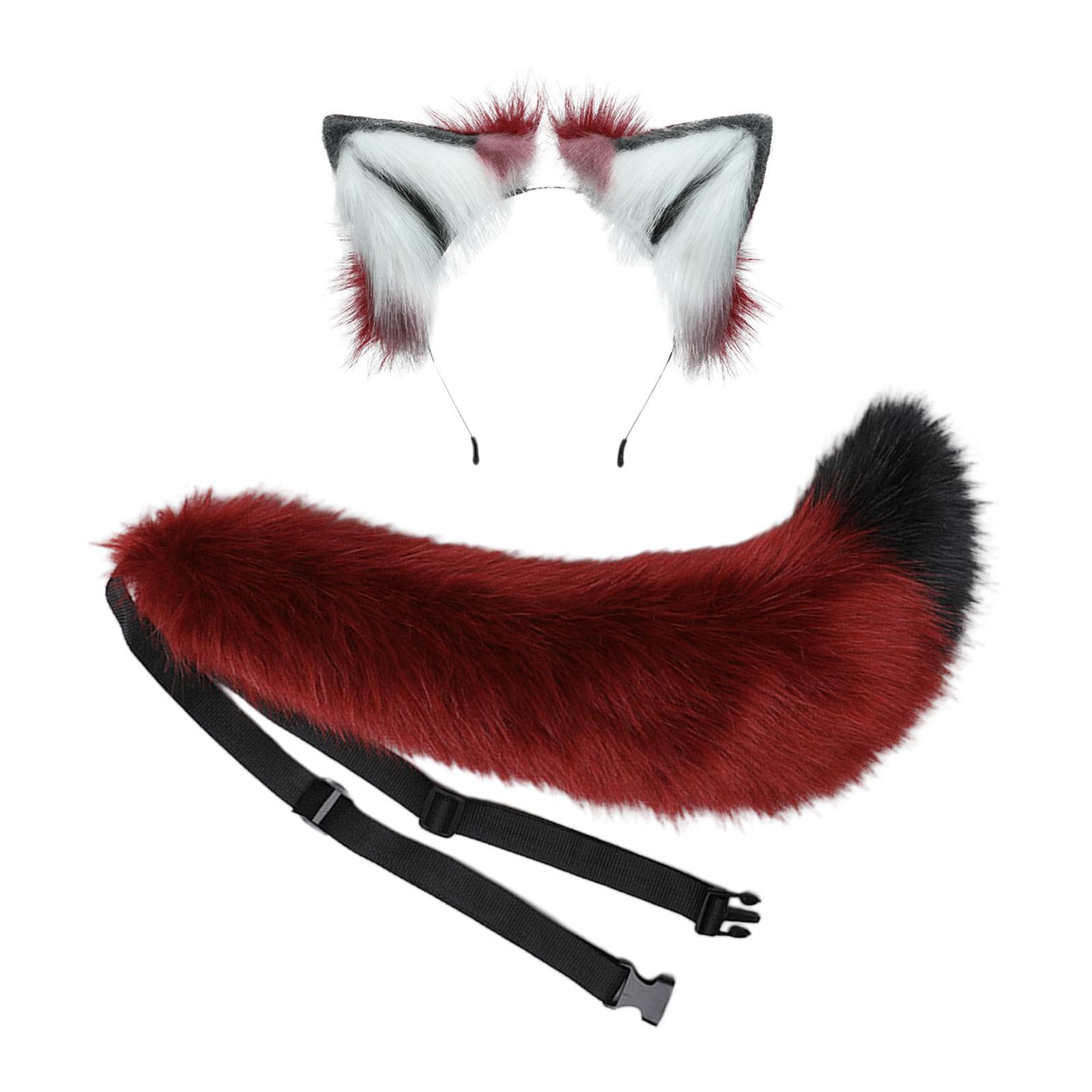 Plush Wolf Ears and Tail Set Lolita Cosplay for Stage Shows Dress up Props