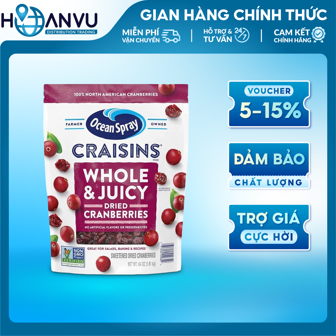 Nam việt quất sấy Ocean Spray Craisins Whole Dried Cranberries