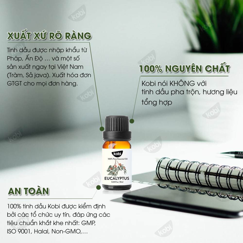 Combo 3 Tinh Dầu Kháng Khuẩn Kobi Bạc Hà + Sả Chanh + Khuynh Diệp - Tinh Dầu Thiên Nhiên Nguyên Chất, Tinh Dầu Xông Phòng, Dùng Với Máy Xông Tinh Dầu Giúp Khử Mùi, Thơm Phòng Hiệu Quả