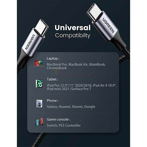 Cáp USB Type-C to USB Type-C Ugreen Cable Aluminum Case with Braided US316 - Hàng chính hãng
