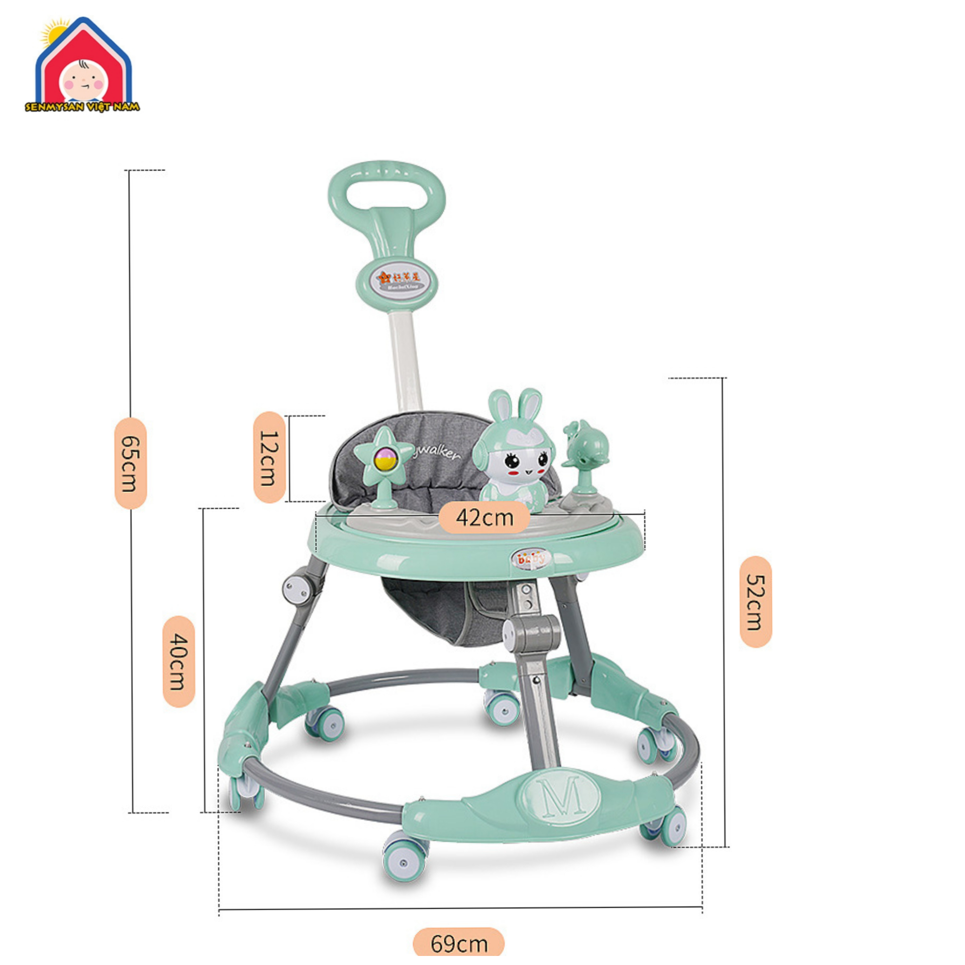 xe chạy tròn tập đi cho bé có tay đẩy+bàn nhạc tích hợp làm bàn ăn+6 nấc chỉnh cao thấp