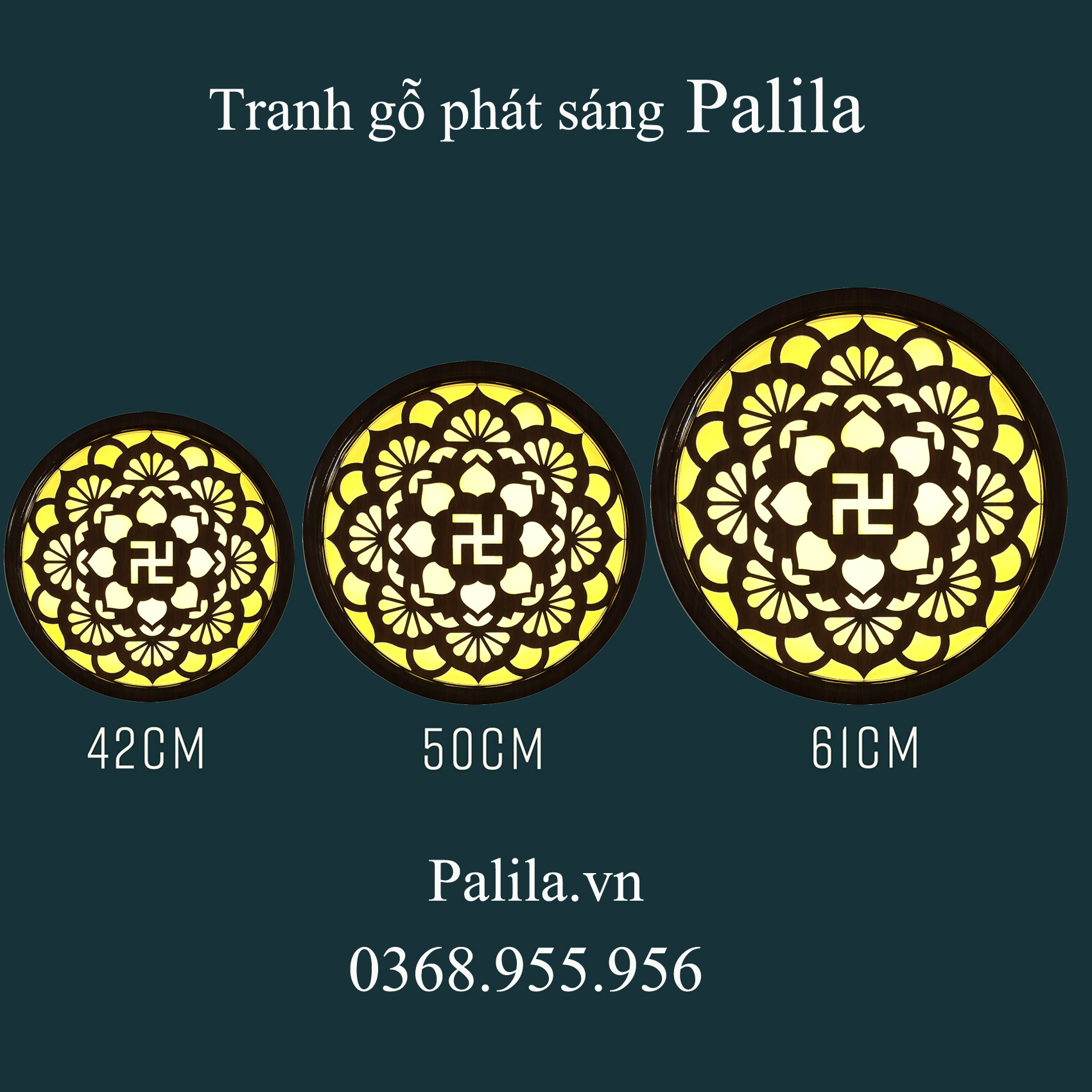 Tranh Gỗ Phát Sáng Không Gian Tâm Linh - Mẫu Mandala đẹp (PL011) D42-D50-D61