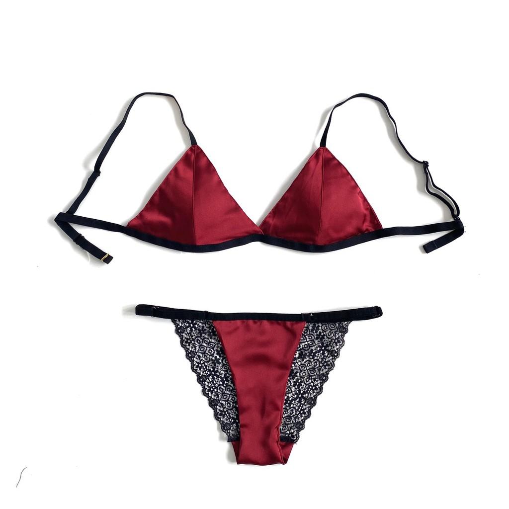 HISEXY Set Đồ Lót Bralette Lụa Satin Cao Cấp Thiết Kế Gọng Mỏng Kiểu quần V