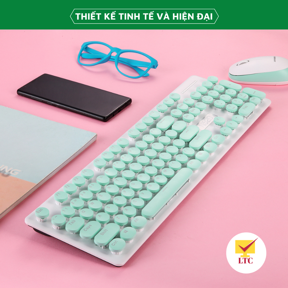 Bộ bàn phím và chuột không dây LTC N520 màu HỒNG CUTE cực xinh, kết nối qua đầu usb 2.4ghz, mẫu văn phòng cực hot 2022-Hàng Chính Hãng