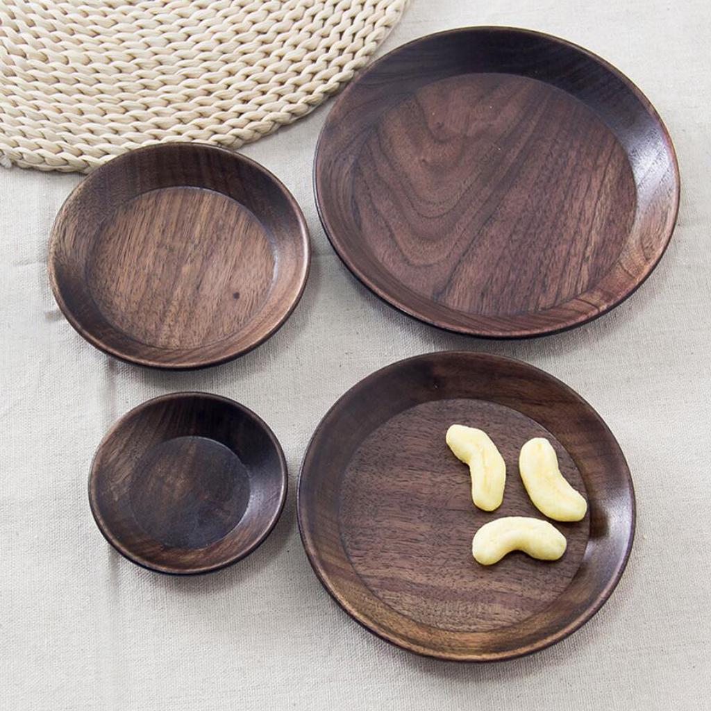 Round Wooden Serving Tray Dish Plate Fruit Snacks Cake Storage Trays 3 inch