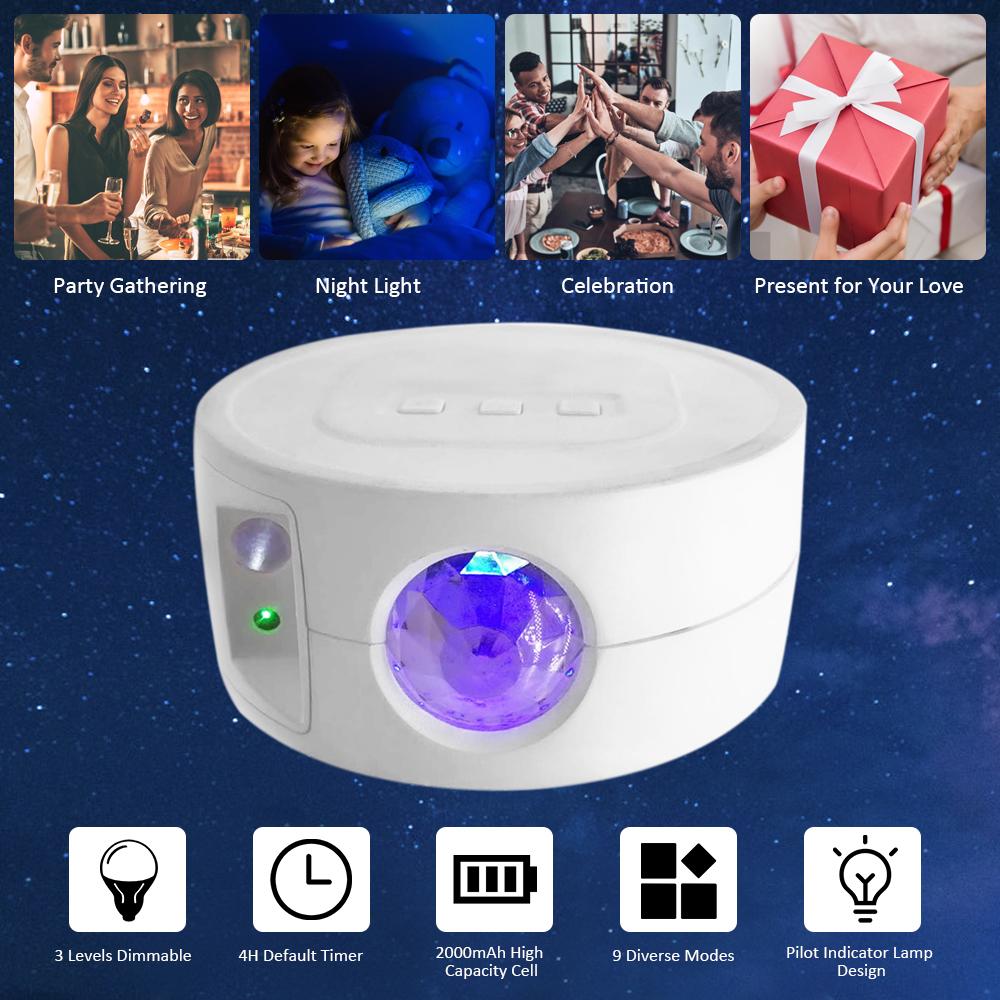 Projector Light Night Lamp with 9 Diverse Lighting Modes Effects 3 Levels Dimmable Brightness Adjustable/ 4H Timer